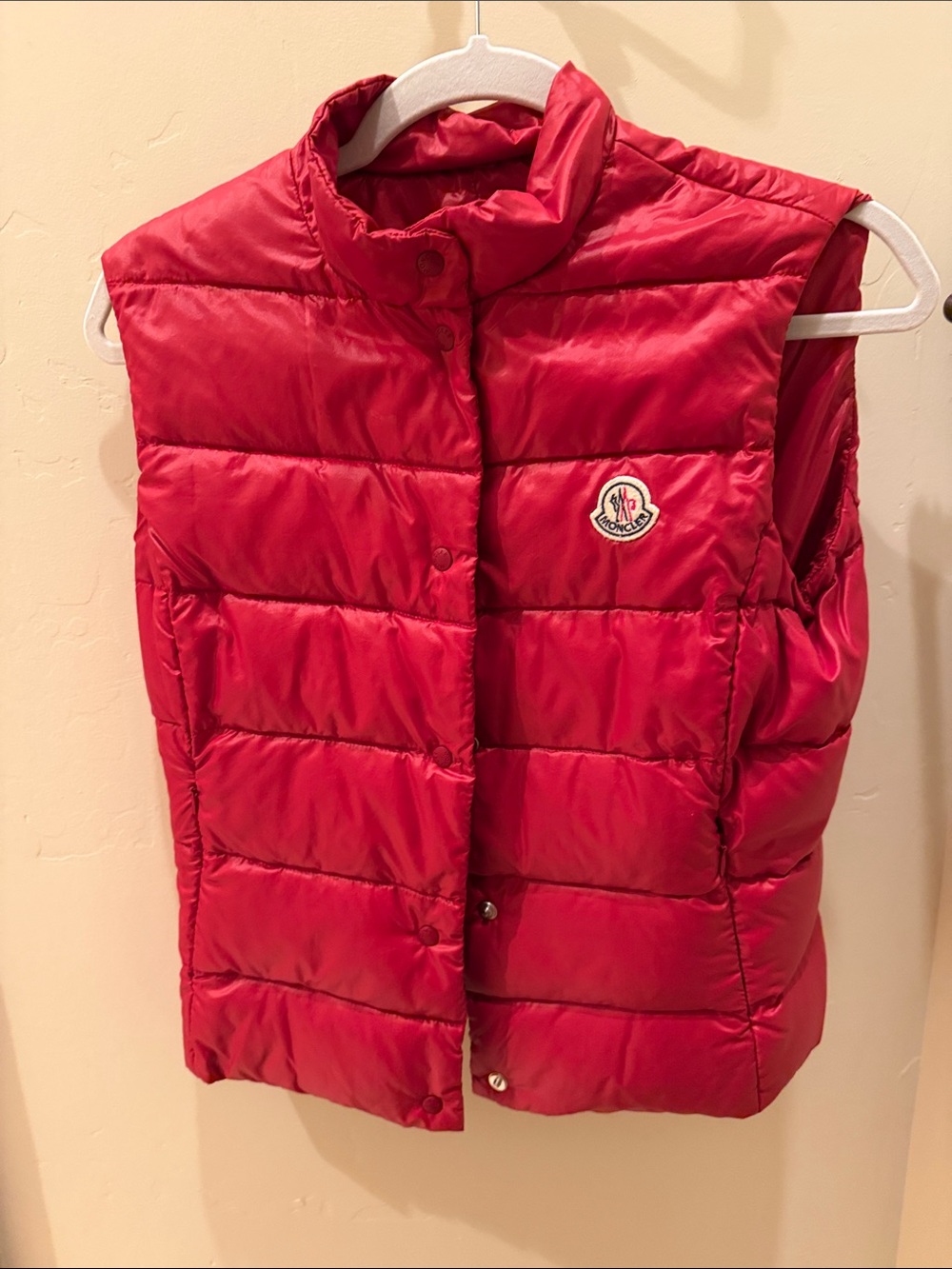 Moncler Bright Red Quilted Sleeveless Vest with Logo Patch
